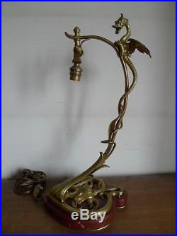 Ancien Pied De Lampe Bronze Marbre Dragon Epoque Art Deco 1920/30