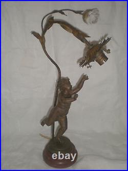 Ancien Pied Support De Lampe Art Deco Decor Angelot Regule Et Rose Porcelaine