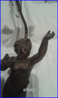 Ancien Pied Support De Lampe Art Deco Decor Angelot Regule Et Rose Porcelaine