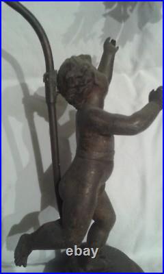 Ancien Pied Support De Lampe Art Deco Decor Angelot Regule Et Rose Porcelaine