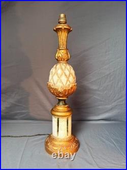 Ancien Pied de Lampe Ananas Vintage Art Déco en Bois & Doré