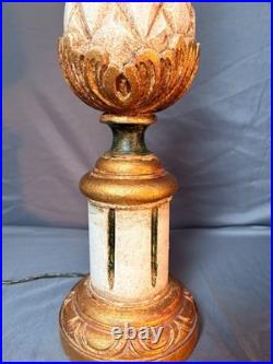 Ancien Pied de Lampe Ananas Vintage Art Déco en Bois & Doré