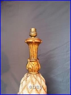 Ancien Pied de Lampe Ananas Vintage Art Déco en Bois & Doré