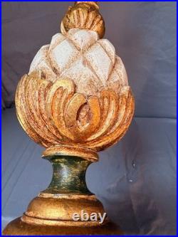 Ancien Pied de Lampe Ananas Vintage Art Déco en Bois & Doré