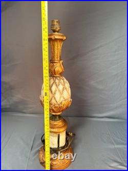 Ancien Pied de Lampe Ananas Vintage Art Déco en Bois & Doré