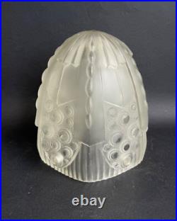 Ancien globe tulipe lampe a poser verre moulé pressé art deco GEORGES LELEU 1930