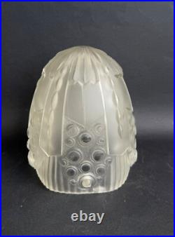 Ancien globe tulipe lampe a poser verre moulé pressé art deco GEORGES LELEU 1930