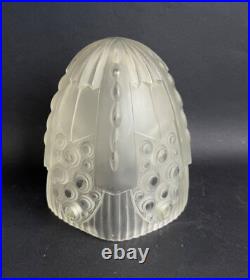 Ancien globe tulipe lampe a poser verre moulé pressé art deco GEORGES LELEU 1930