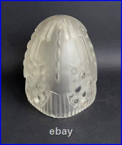 Ancien globe tulipe lampe a poser verre moulé pressé art deco GEORGES LELEU 1930