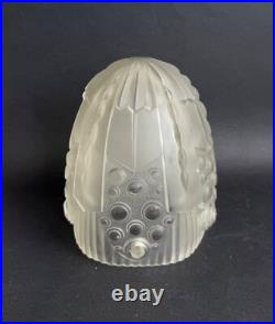 Ancien globe tulipe lampe a poser verre moulé pressé art deco GEORGES LELEU 1930