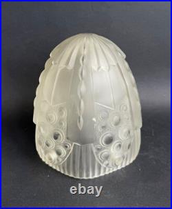 Ancien globe tulipe lampe a poser verre moulé pressé art deco GEORGES LELEU 1930