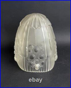 Ancien globe tulipe lampe a poser verre moulé pressé art deco GEORGES LELEU 1930