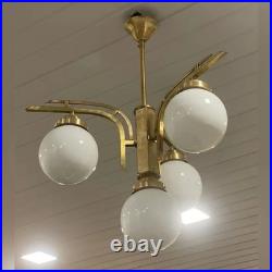 Ancien lustre suspension laiton plafond plafonnier vintage art déco lampe lait