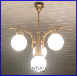 Ancien lustre suspension laiton plafond plafonnier vintage art déco lampe lait