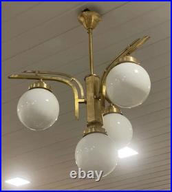 Ancien lustre suspension laiton plafond plafonnier vintage art déco lampe lait