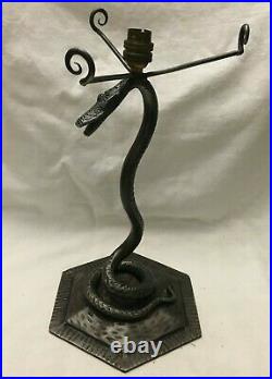 Ancien pied de lampe Art Deco serpent en fer forgé pour lampe Daum Muller Brandt