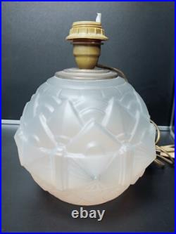 Ancien pied de lampe globe art déco 1930 verre dépoli givré