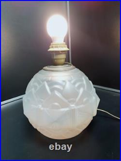 Ancien pied de lampe globe art déco 1930 verre dépoli givré
