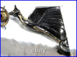 Ancienne Applique Murale Dragon Aile Chimere Metal D'art Lampe Art Deco