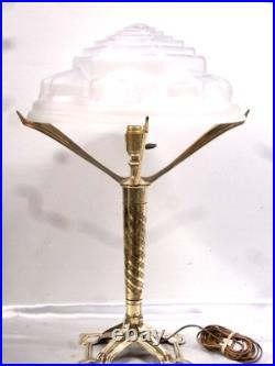 Ancienne Grande Lampe Bureau Bronze Dôme Verre Tres Epais Art Déco Nouveau