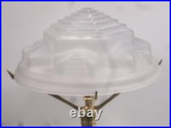 Ancienne Grande Lampe Bureau Bronze Dôme Verre Tres Epais Art Déco Nouveau
