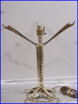 Ancienne Grande Lampe Bureau Bronze Dôme Verre Tres Epais Art Déco Nouveau