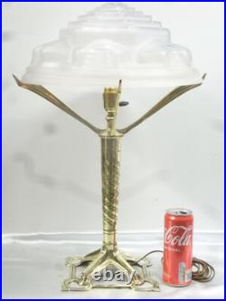 Ancienne Grande Lampe Bureau Bronze Dôme Verre Tres Epais Art Déco Nouveau