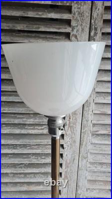 Ancienne Grande Lampe Mazda Opaline Blanche Pied Fer Art Deco