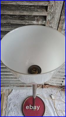 Ancienne Grande Lampe Mazda Opaline Blanche Pied Fer Art Deco