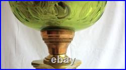 Ancienne Grande Lampe à Pétrole Réservoir Baccarat vert colonne corinthienne