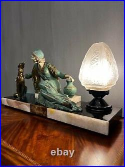 Ancienne LAMPE ART DECO statue femme chryséléphantine chien lévrier