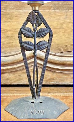 Ancienne Lampe Art Deco 1930 Fer Forge Feuilles Vasque Coquillages Signee Ezan