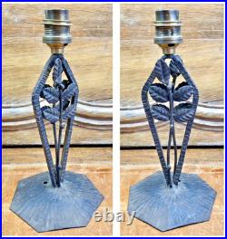 Ancienne Lampe Art Deco 1930 Fer Forge Feuilles Vasque Coquillages Signee Ezan