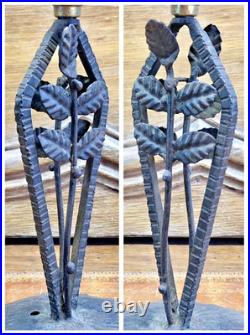 Ancienne Lampe Art Deco 1930 Fer Forge Feuilles Vasque Coquillages Signee Ezan