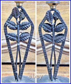 Ancienne Lampe Art Deco 1930 Fer Forge Feuilles Vasque Coquillages Signee Ezan