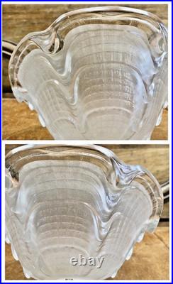 Ancienne Lampe Art Deco 1930 Fer Forge Feuilles Vasque Coquillages Signee Ezan