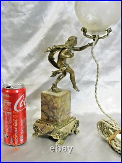 Ancienne Lampe Bronze Nubien Art Deco Bougeoir Candlestick Lamp