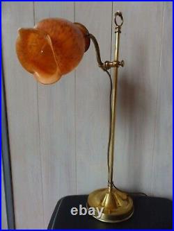 Ancienne Lampe Bureau Salon Bronze/laiton Art Nouveau/deco Tulipe Pate De Verre