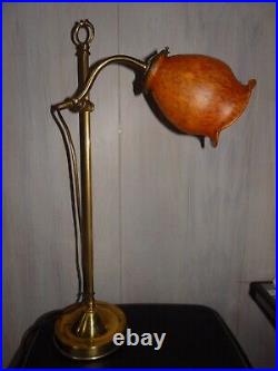 Ancienne Lampe Bureau Salon Bronze/laiton Art Nouveau/deco Tulipe Pate De Verre