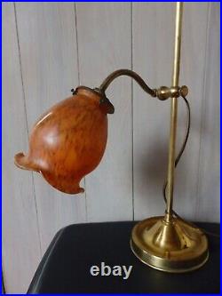 Ancienne Lampe Bureau Salon Bronze/laiton Art Nouveau/deco Tulipe Pate De Verre