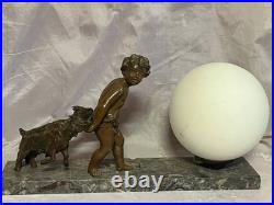 Ancienne Lampe Chérubin avec 2 chèvres Art Déco Régule sur base en marbre