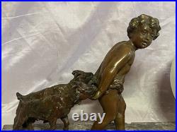 Ancienne Lampe Chérubin avec 2 chèvres Art Déco Régule sur base en marbre