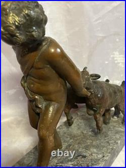 Ancienne Lampe Chérubin avec 2 chèvres Art Déco Régule sur base en marbre