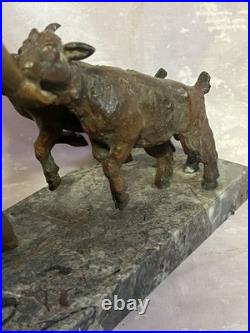 Ancienne Lampe Chérubin avec 2 chèvres Art Déco Régule sur base en marbre