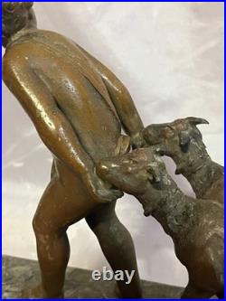 Ancienne Lampe Chérubin avec 2 chèvres Art Déco Régule sur base en marbre