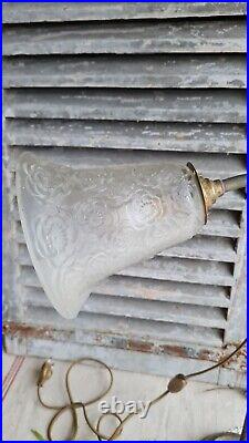 Ancienne Lampe De Bureau Col De Cygne Art Deco Tulipe En Verre