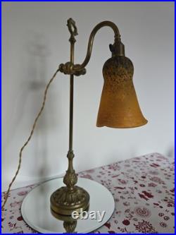 Ancienne Lampe De Bureau En Bronze Signé Delatte Nancy