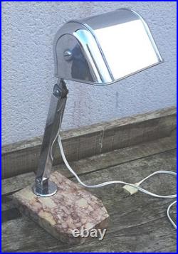 Ancienne Lampe De Bureau Métal Chromé Et Marbre Art Déco
