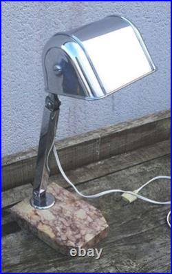 Ancienne Lampe De Bureau Métal Chromé Et Marbre Art Déco