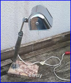 Ancienne Lampe De Bureau Métal Chromé Et Marbre Art Déco